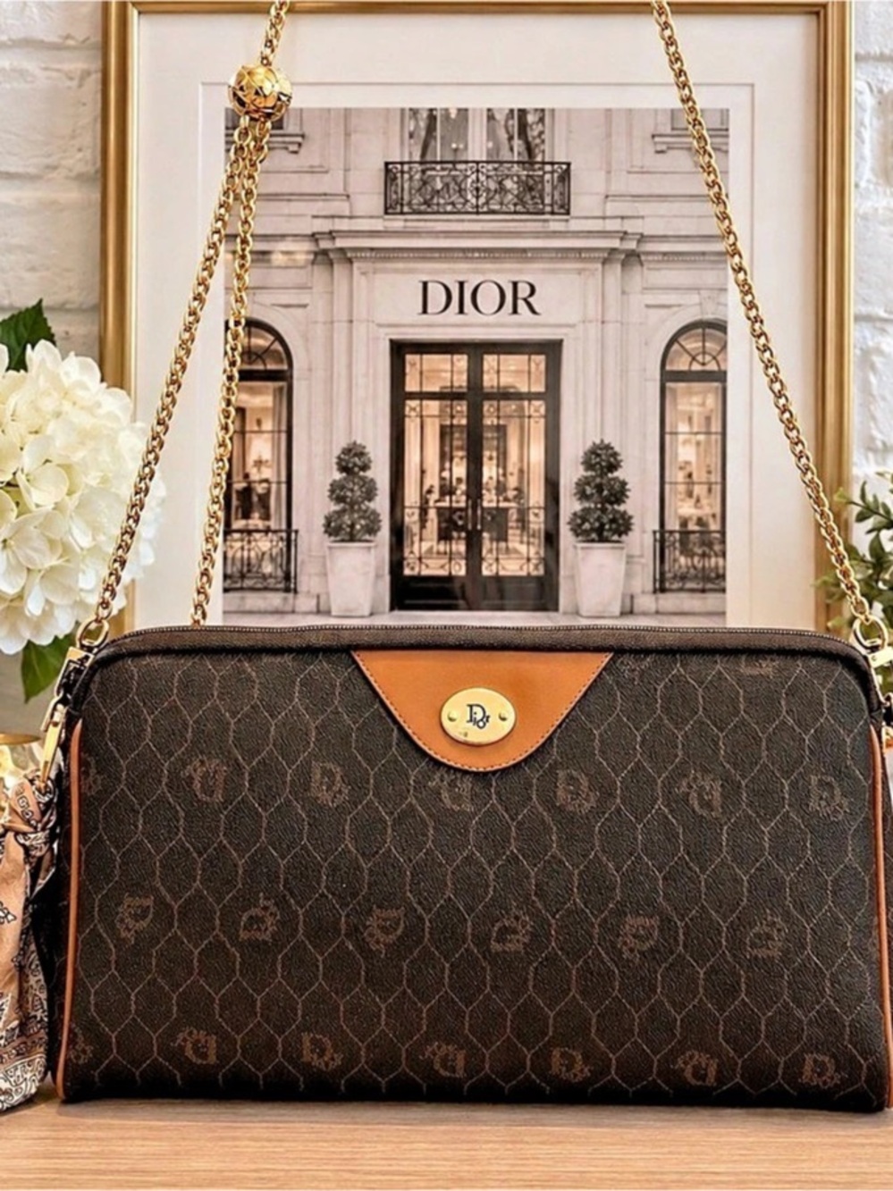 Christian Dior Vintage Christian Dior Honeycomb Clutch with added adjustable Str
